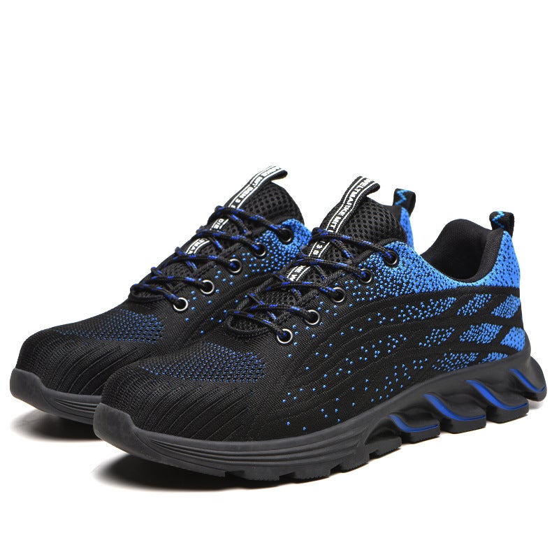 Fly-Woven Labor Protection Shoes Red Breathable Steel-Toe Safety Shoes Anti-Smash Anti-Puncture Wear-Resistant Anti-Slip Protective Work Shoes - Image 1